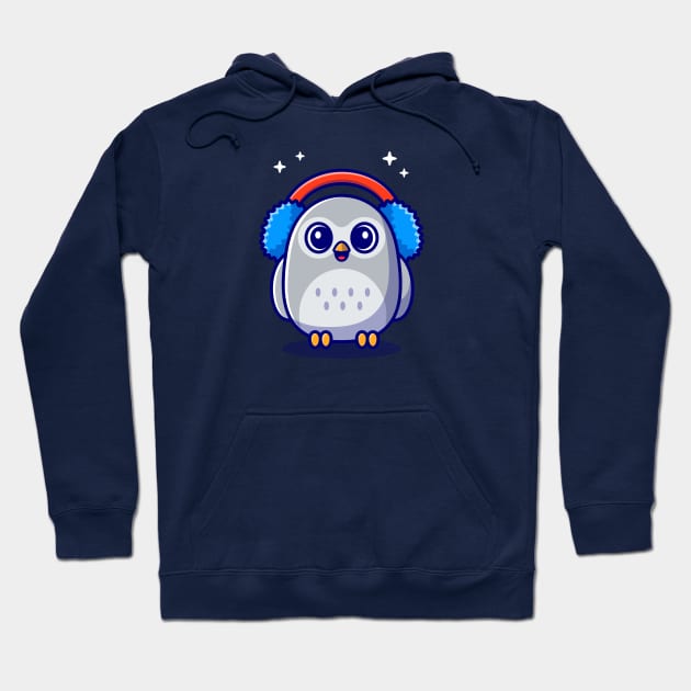 Cute Owl Wearing Earmuffs Cartoon Hoodie by Catalyst Labs